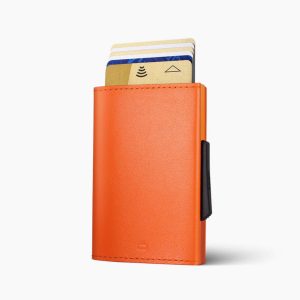 wysuwane etui na karty ogon z ochroną RFID pomarańczowy skóra naturalna