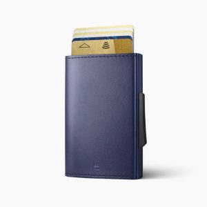 wysuwane etui na karty ogon z ochroną RFID granat skóra naturalna