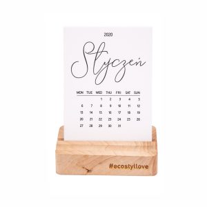 kalendarz firmowy na drewniej podstawce